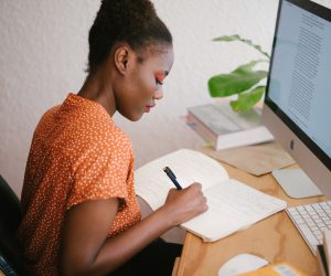 resources woman retrieving info